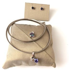 NEW Earring Necklace Jewelry Set Purple Silver